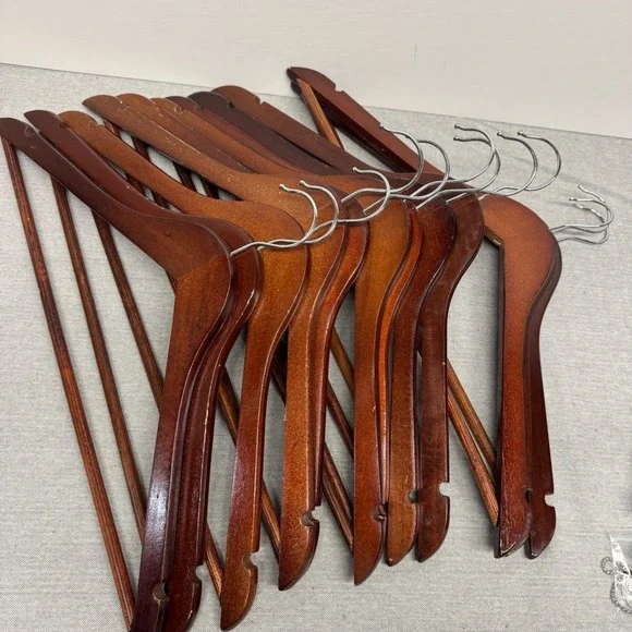 12 Cherry Wooden Suit Hangers Clothes Coats Jackets Dress Pants Shirts Skirts - Picture 3 of 3